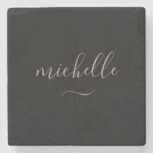 Eleganter Script Monogram Black Gold Swash Steinuntersetzer