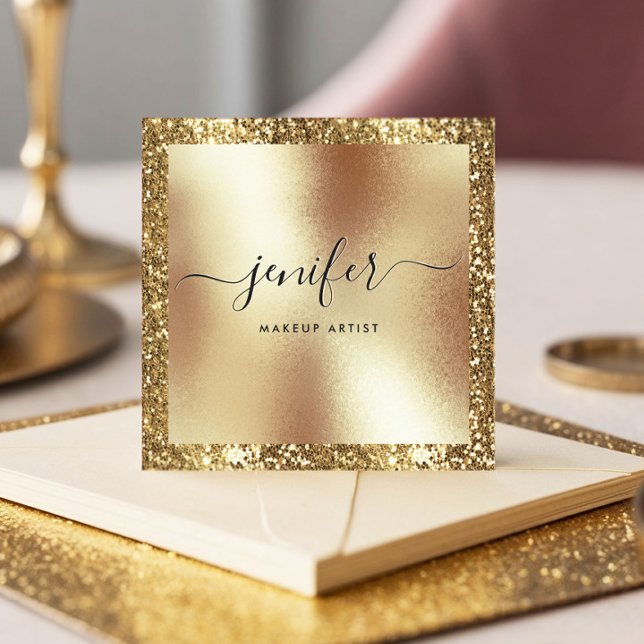 Eleganter Script Monogram Gold Glitzer Frame, mode Quadratische Visitenkarte (Von Creator hochgeladen)