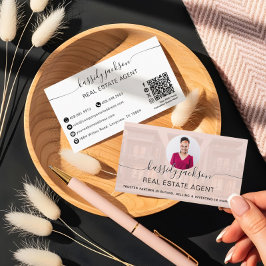 Eleganter Script Name Circle Business Foto QR Code Visitenkarte