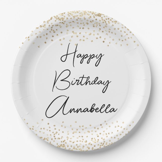 Eleganter Script Name Gold Glitzer Happy Birthday Pappteller (Vorderseite)