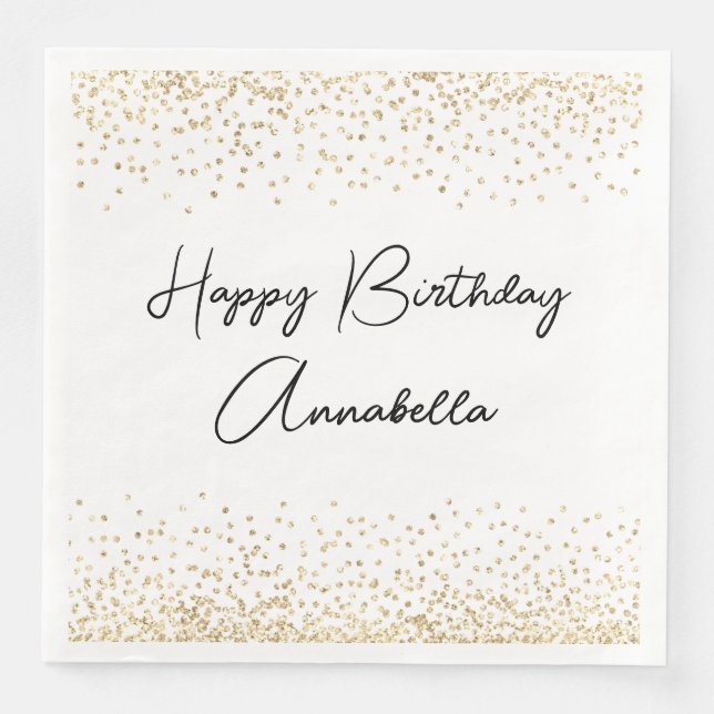 Eleganter Script Name Gold Glitzer Happy Birthday Serviette (Vorderseite)