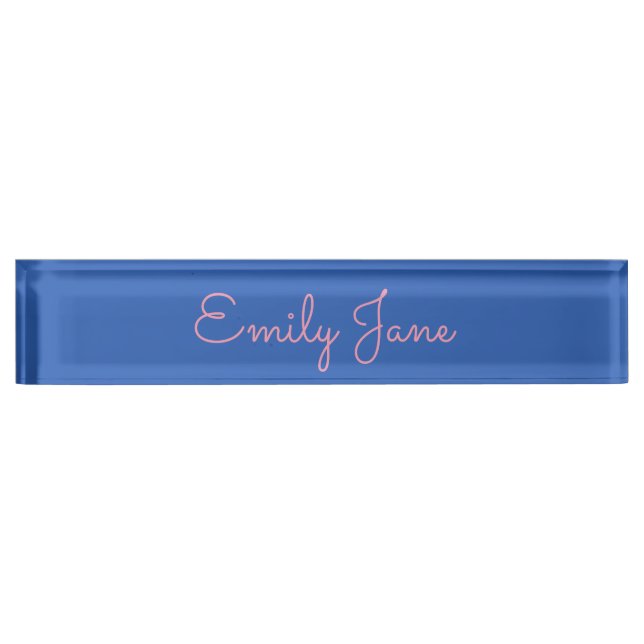 Eleganter Script Name Minimalistisch Blue Pink Äst Namensplakette (Vorderseite)