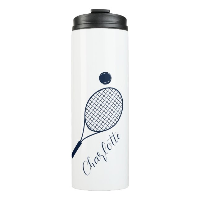 Eleganter Script Name Monogram Tennis Club Thermosbecher (Vorderseite)