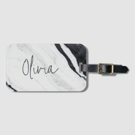 Eleganter Script Name Schwarz-weiß Marble Travel Gepäckanhänger