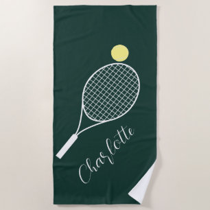 Eleganter Script Player Name Tennis Club Green Strandtuch
