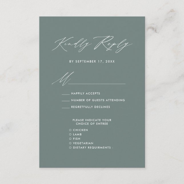 Eleganter Script Sage Green Minimalistisch Wedding Begleitkarte (Vorderseite)