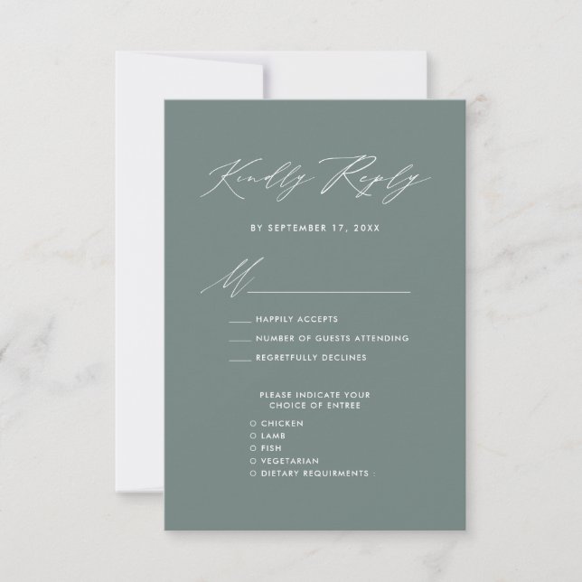 Eleganter Script Sage Green Minimalistisch Wedding RSVP Karte (Vorderseite)