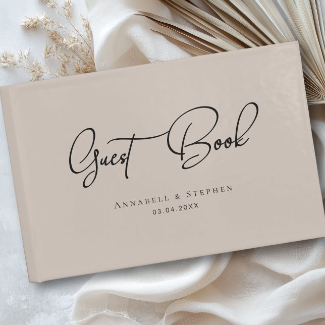 Eleganter, Script-Schriftart, hellbraune Hochzeit Gästebuch (Elegant, Script Font, Light-Brown Wedding Guest Book)