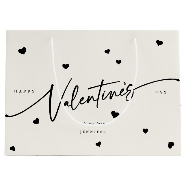 Eleganter Script-Schriftart + Herz-Valentinstag Große Geschenktüte (Vorderseite)