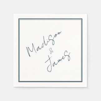 Eleganter Script Slate Blue Minimalistisch Cocktai Serviette