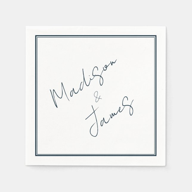 Eleganter Script Slate Blue Minimalistisch Cocktai Serviette (Vorderseite)