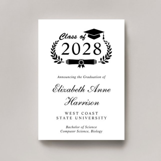 Eleganter Script-Uni-Abschluss Ankündigung (An elegant college graduation announcement to celebrate the graduate's achievements)