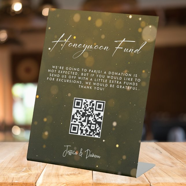 Eleganter Script Wedding Honeymoon Fund QR Code Sockelschild (Von Creator hochgeladen)