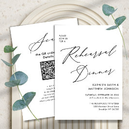 Eleganter Script White Probe Dinner QR-Code Einladung