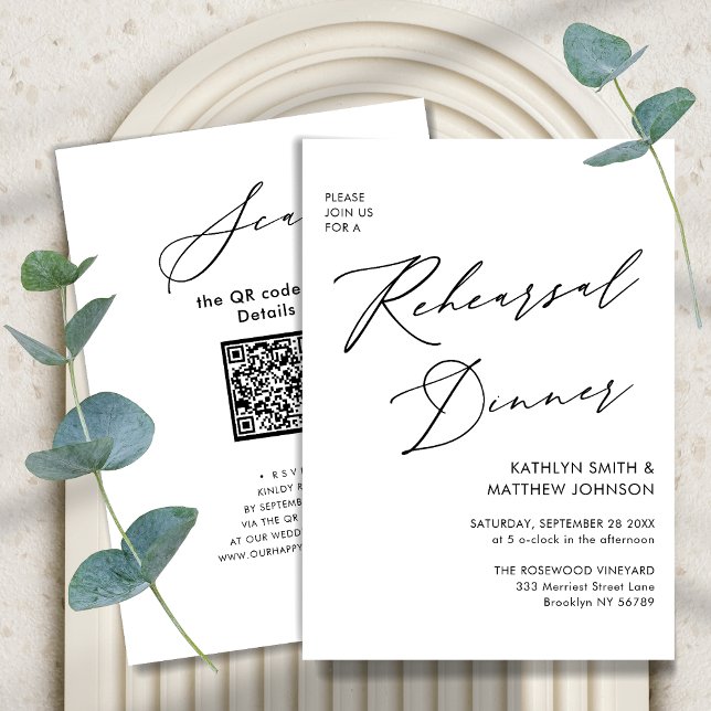 Eleganter Script White Probe Dinner QR-Code Einladung (Von Creator hochgeladen)