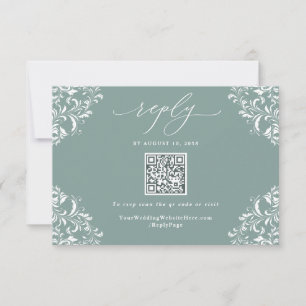 Eleganter Sea Green Vintage Wedding QR Code RSVP Karte
