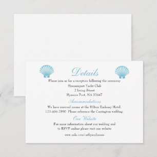 Eleganter Seashell Wedding Details Blue Beach Begleitkarte