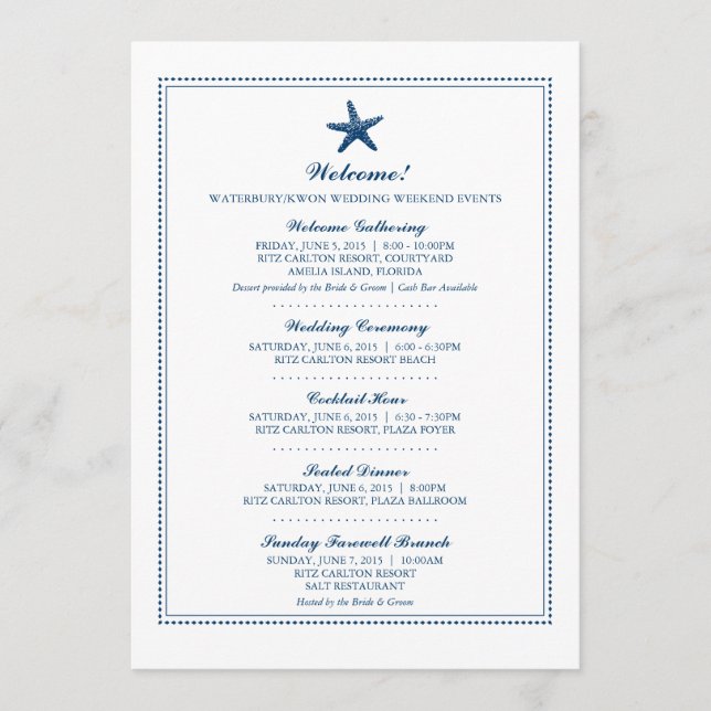 Eleganter Seestern | Hochzeit Programm (Vorderseite)