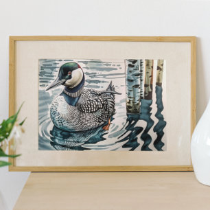 Eleganter Seetaucher auf dem See Poster