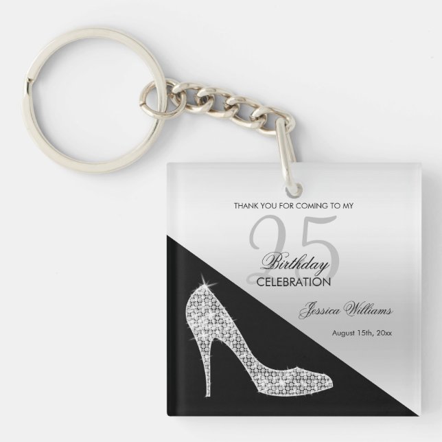 Eleganter Sequin Stiletto, Silver & Black Geburtst Schlüsselanhänger (Vorderseite)