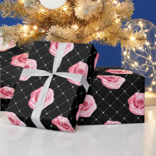 Eleganter Shabby-Chic-Stil mit rosa Rosen und Diam Geschenkpapier