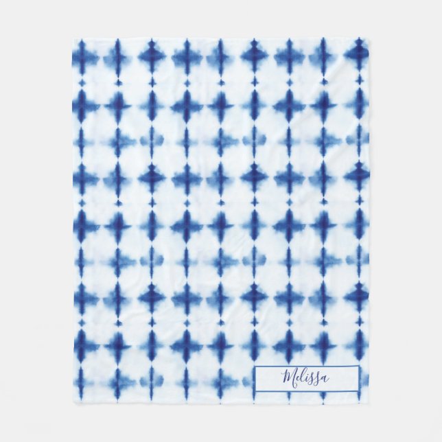 Eleganter Shibori Blue Pattern Individuelle Name Fleecedecke (Vorderseite)