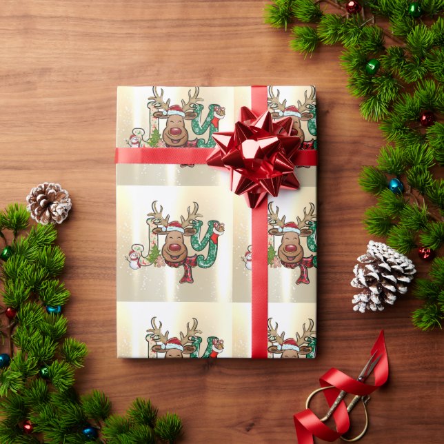 Eleganter Shiny, Imitate Gold, Rentier, Snowman Geschenkpapier (Feiertagsgeschenk)