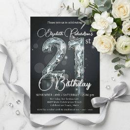 Eleganter Silber-Diamant-Schimmer 21. Geburtstag Einladung