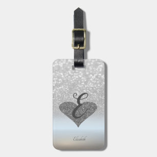Eleganter Silber-Glitter-Bokeh, Herz, Monogramm Gepäckanhänger