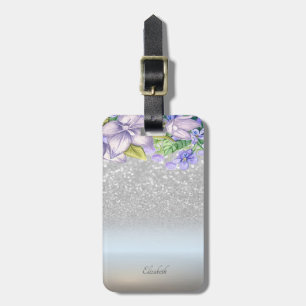 Eleganter Silber-Glitter-Bokeh-Ombre, Blumen Gepäckanhänger