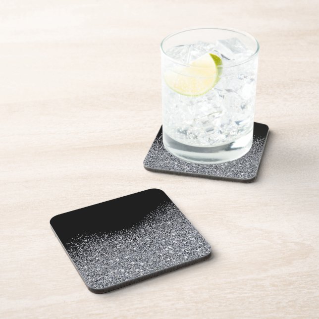 Eleganter Silber Glitzer auf Schwarz. Untersetzer (Rechte Seite)
