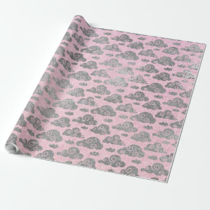 Eleganter Silber Glitzer Wolken Sweet Pink Geschenkpapier