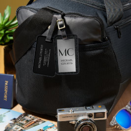 Eleganter silber-schwarzer Mit Monogramm Name Gepäckanhänger