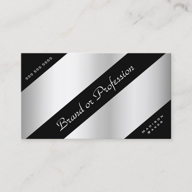 Eleganter Silbereffekt Schwarze Ecken Öffnungszeit Visitenkarte (Vorderseite)