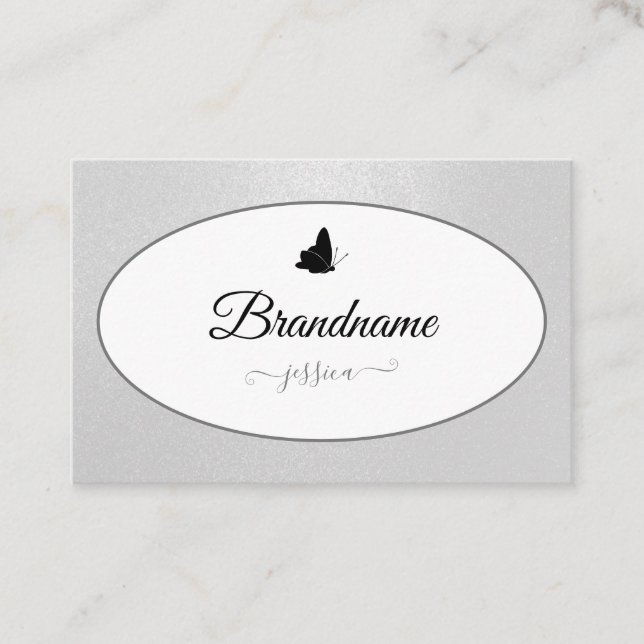 Eleganter silberfarbener Glitzer-Rundrahmen Visitenkarte (Vorderseite)