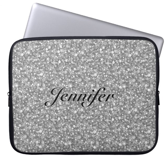 Eleganter Silbergrau Glitzer & Glitzern 2-Monogram Laptopschutzhülle (Vorderseite)