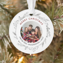 Eleganter silbergrauer Kranz Foto Frohe Weihnachte