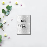 Eleganter Silberkalligrafiestabelle 10 Tischnummer<br><div class="desc">Die Tischnummer ist mit einem handgeschriebenen,  eleganten Schriftsatz geschrieben. Schwarze Buchstaben,  ein Imitat silber Hintergrund mit Imitaten Glitzer Staub,  Glitzern.</div>