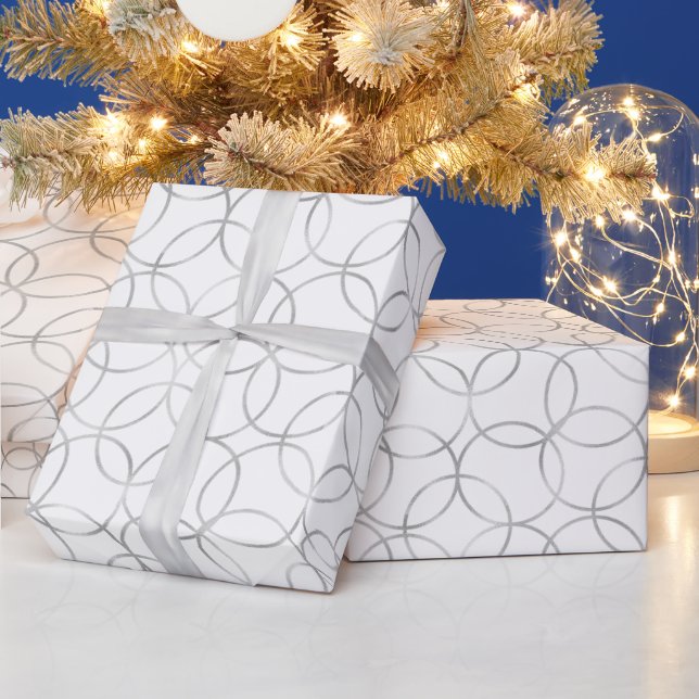 Eleganter silberner geometrischer Kreis Geschenkpapier (Feiertage)