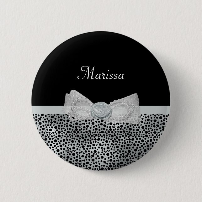 Eleganter silberner Gepard-Druck-Frilly Bogen mit Button (Vorderseite)