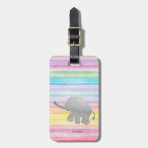 Eleganter silberner Glitter-Elefant-Aquarell-Strei Gepäckanhänger