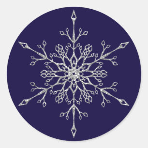 Eleganter silberner Glitter-Schneeflocken-Weihnach Runder Aufkleber