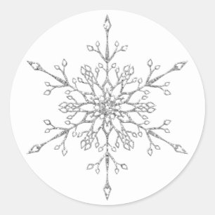 Eleganter silberner Glitter-Schneeflocken-Weihnach Runder Aufkleber
