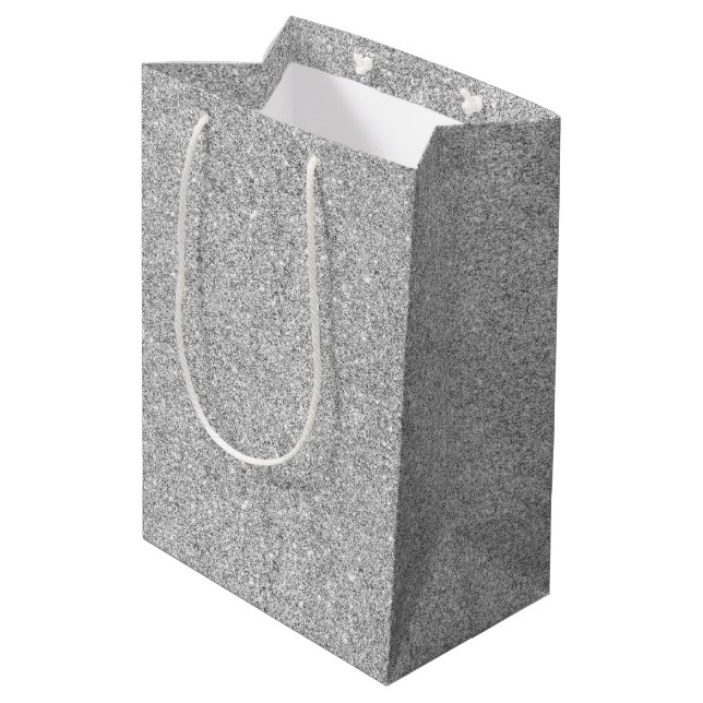 Eleganter silberner Glitzer Mittlere Geschenktüte (Rückseite Schrägansicht)