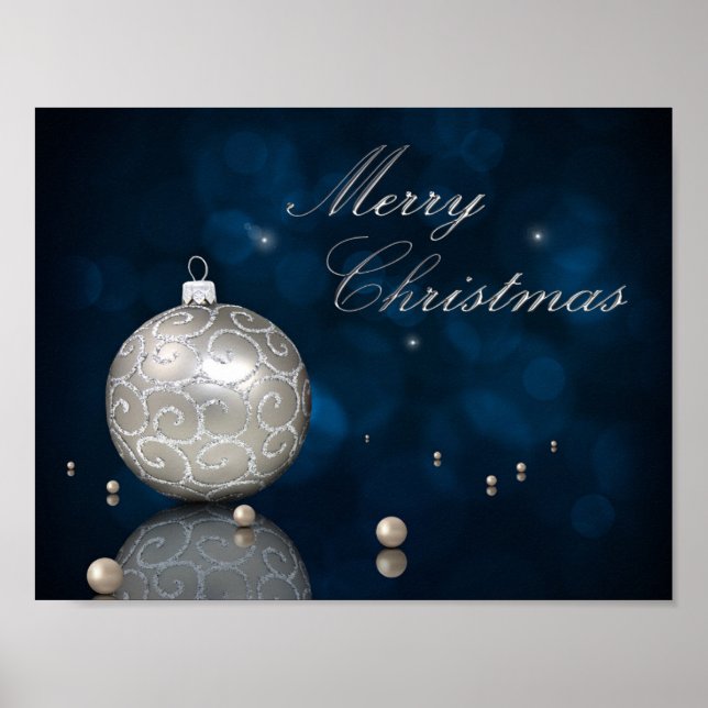 Eleganter Silberner Glitzer Ornament - Poster (Vorne)