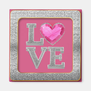 Eleganter Silberner Glitzer und rosa Herzjuwel Pla Magnet