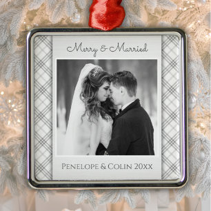 Eleganter silberner 'Merry and Married'-Foto-Schmu Ornament Aus Metall