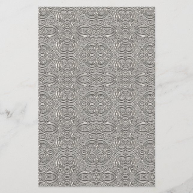 Eleganter silberner metallischer gravierter Blick Briefpapier (Vorderseite)
