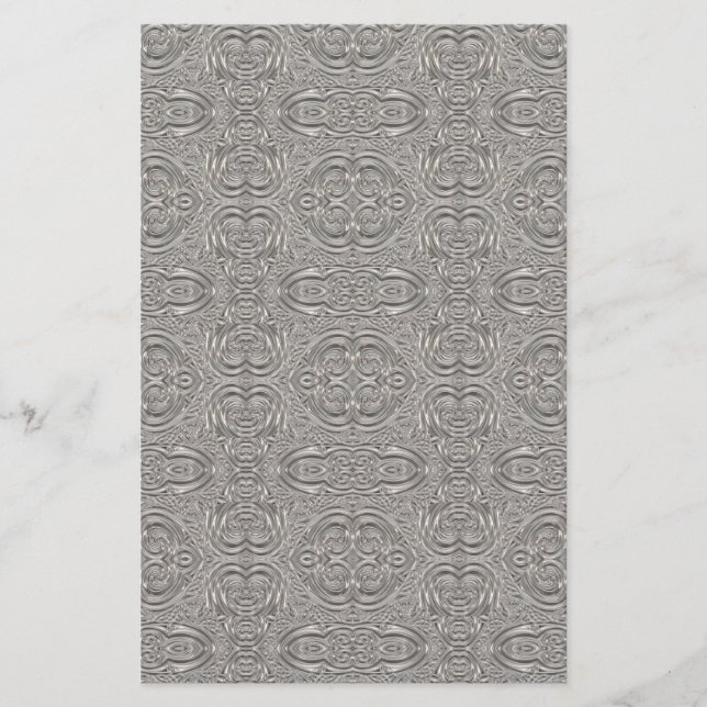 Eleganter silberner metallischer gravierter Blick Briefpapier (Vorderseite)