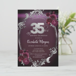 Eleganter silberner Rahmen bordeauxfarbene Rosen 3 Einladung